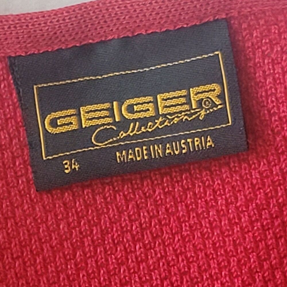 Vintage GEIGER 100% Cotton Pink Red Cardigan Sweater Jacket Size 34 US XS S - Picture 2 of 9